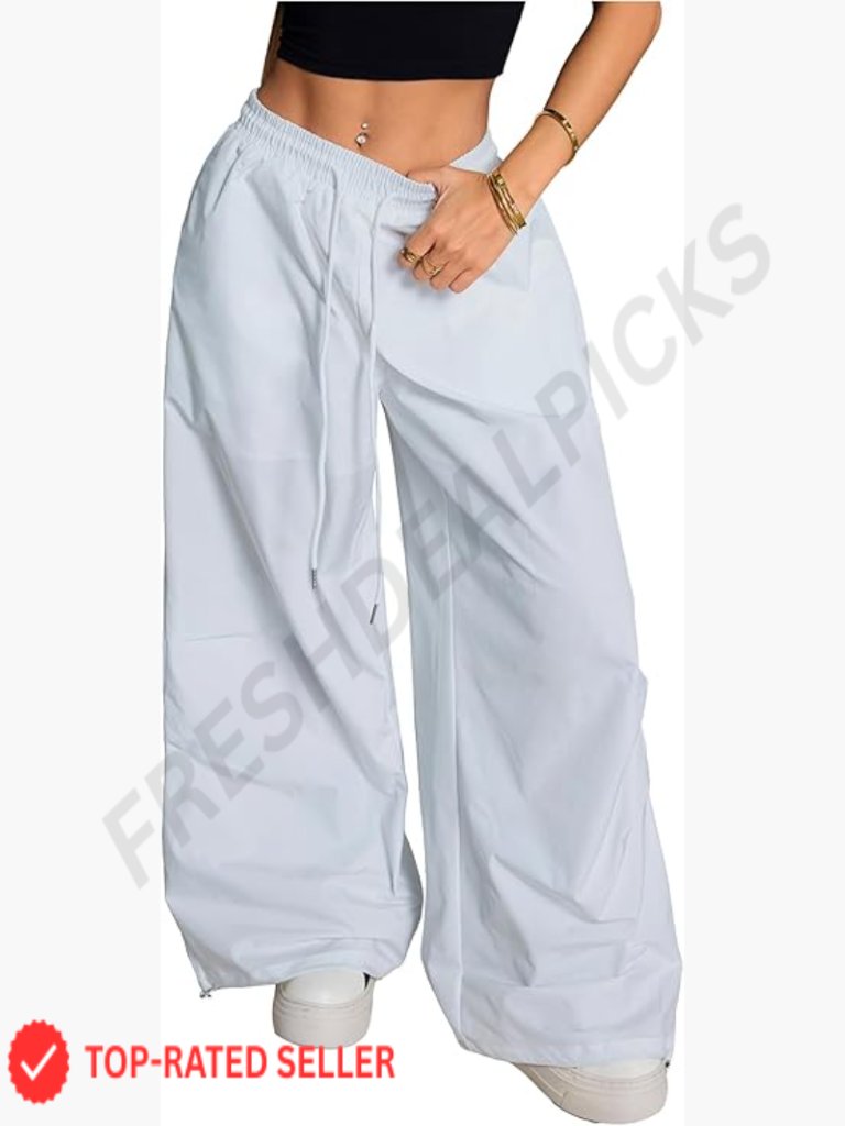 Y2k Low Rise Baggy Track Pants Wide Leg Elastic Waist Drawstring Casual